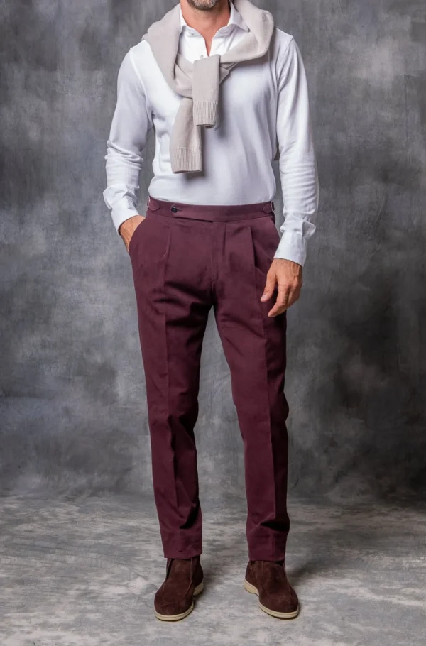 Bordeaux Cotton Biella Trousers - Made in Italy