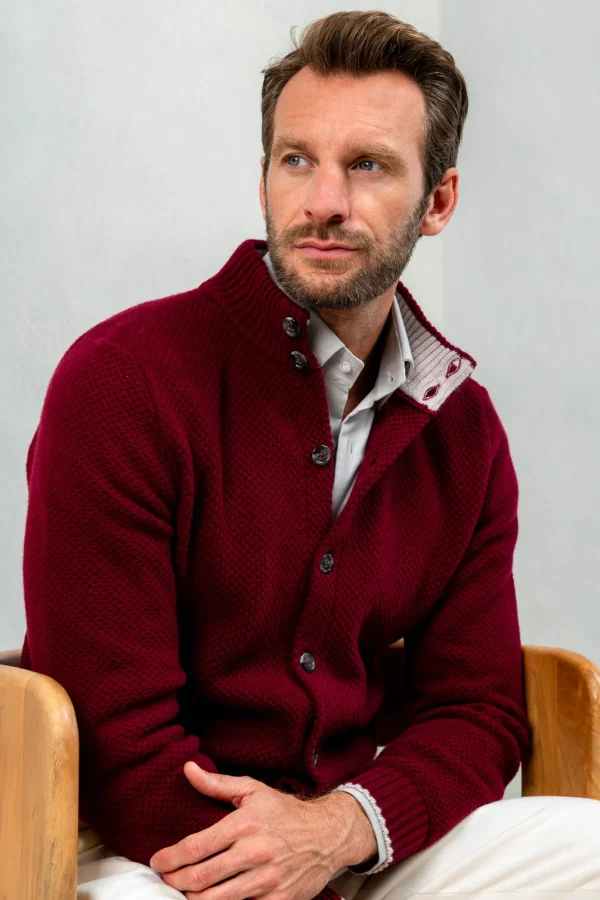Bordeaux textured cashmere blend cardigan – Made in Italy
