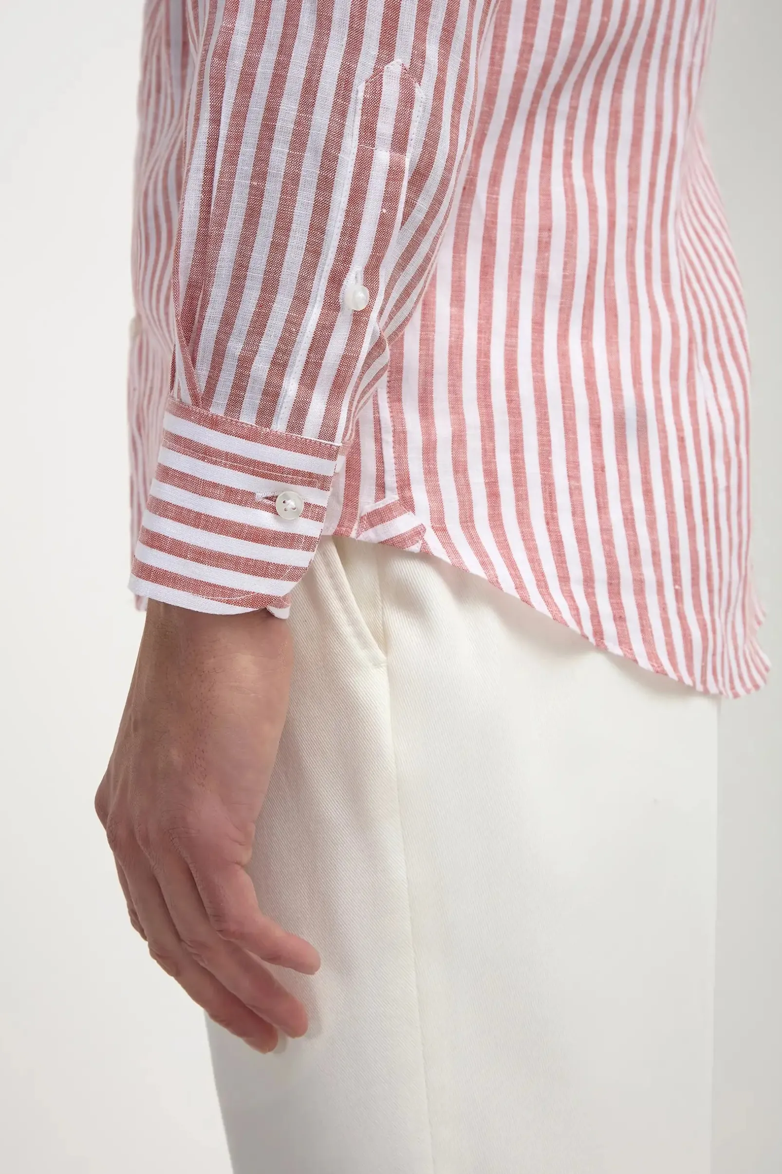 brick_striped_linen_butto_1.webp Brick striped linen button down shirt - Made in Italy