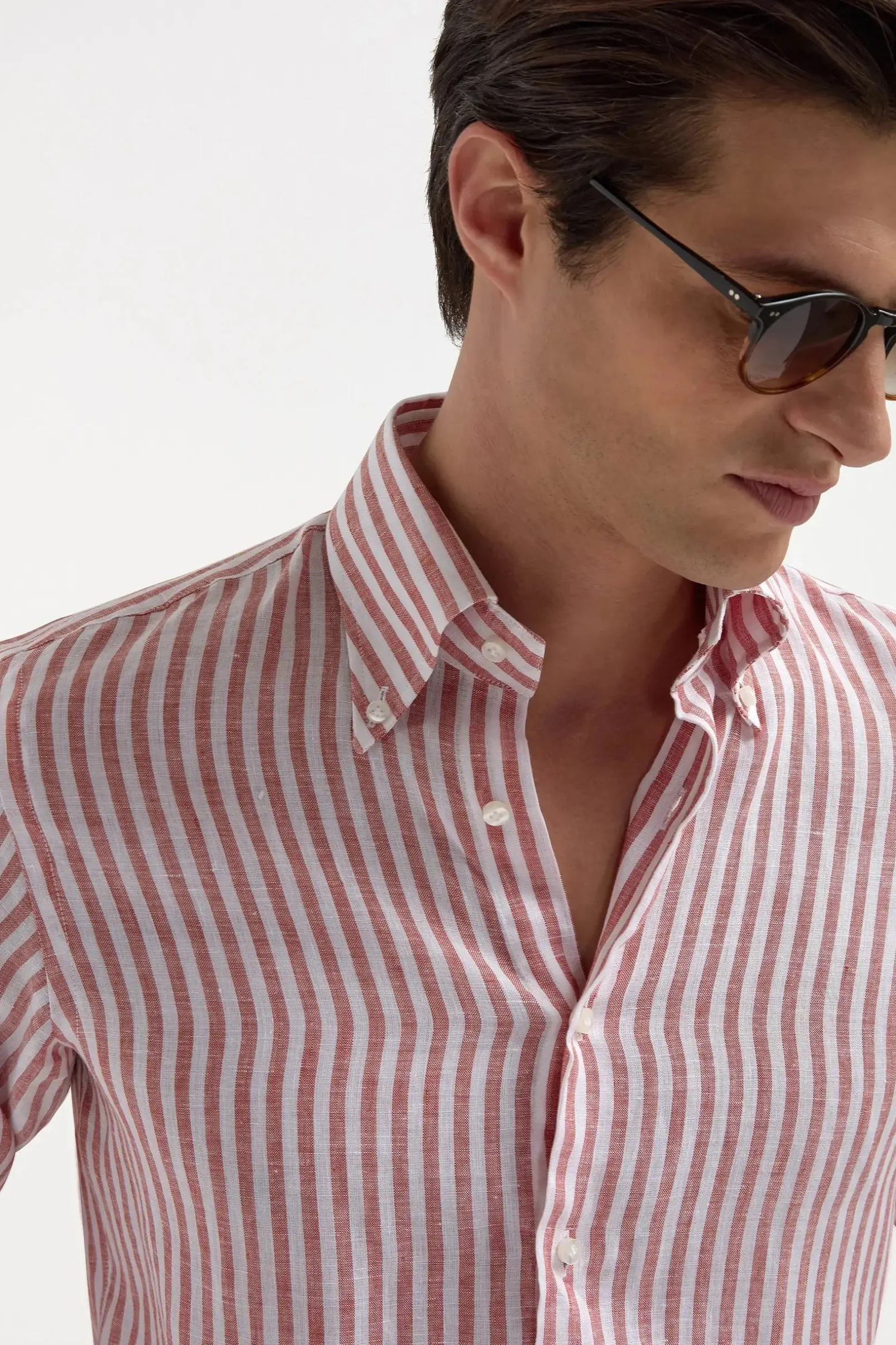 brick_striped_linen_butto_2.webp Brick striped linen button down shirt - Made in Italy