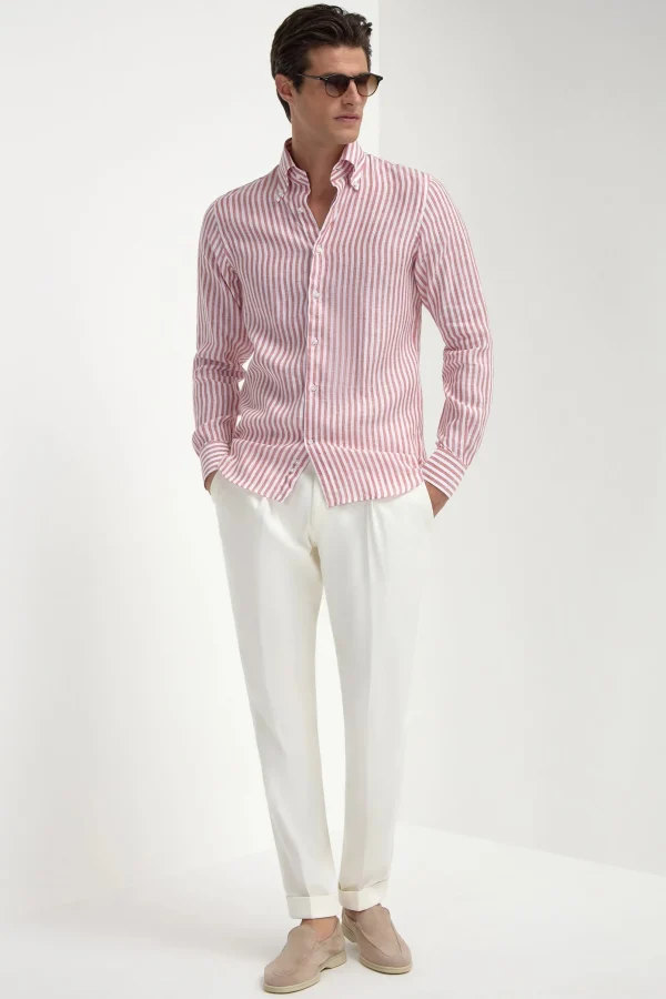Brick striped linen button down shirt - Made in Italy