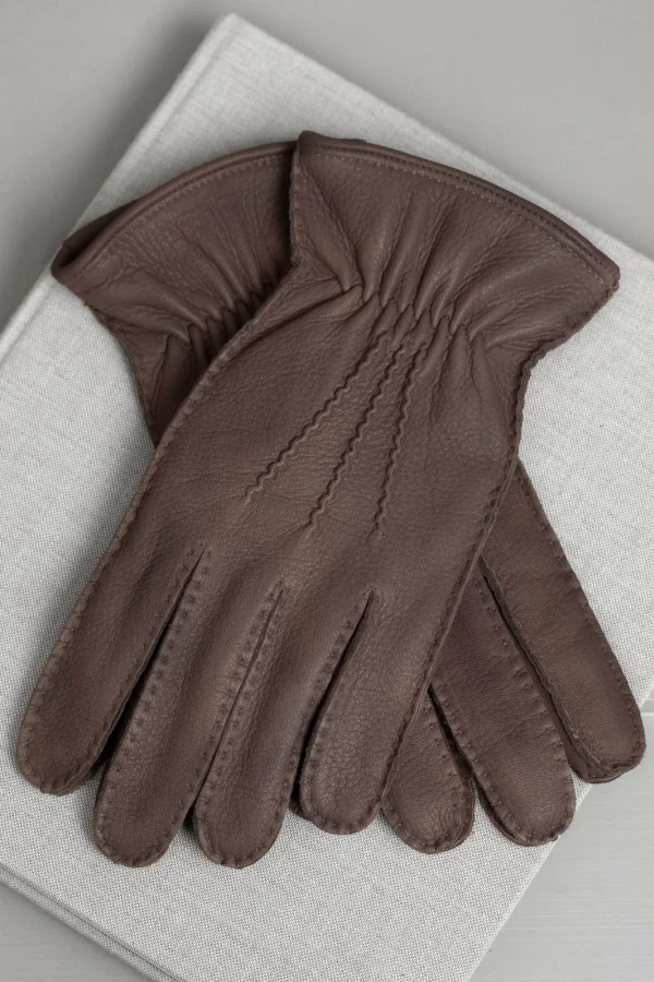 Brown Cashmere Lined Deerskin Leather Gloves - Made in Italy