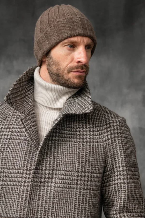 Brown Cashmere rib knit beanie - Made in Italy