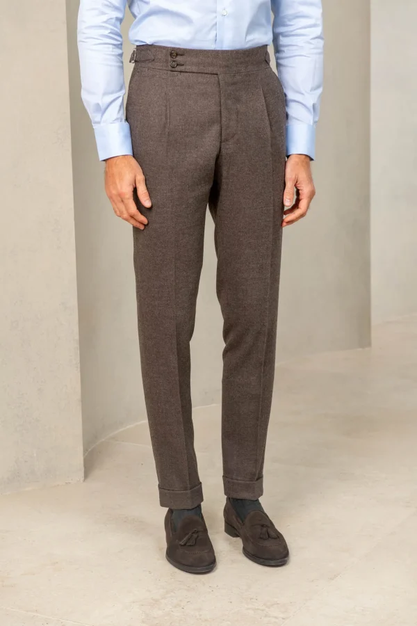 Brown flannel Soragna trousers - Made in Italy