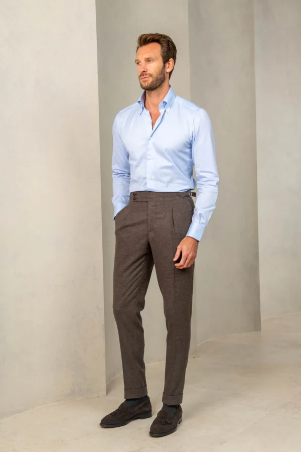 Brown flannel Soragna trousers - Made in Italy