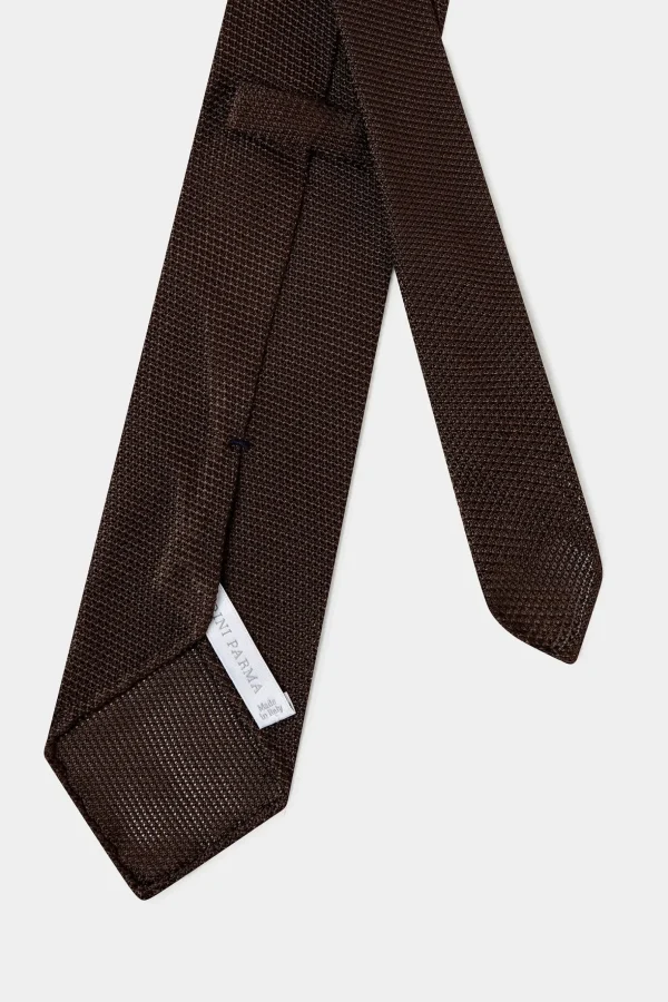 Brown grenadine silk tie - Hand Made In Italy