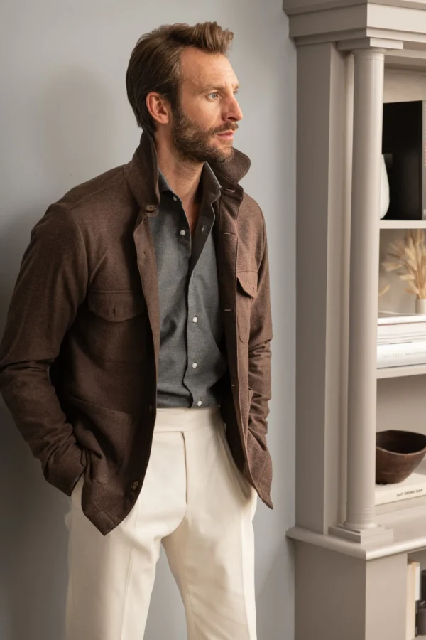 Brown Safari Jacket flannel Super 180'S – Made in Italy