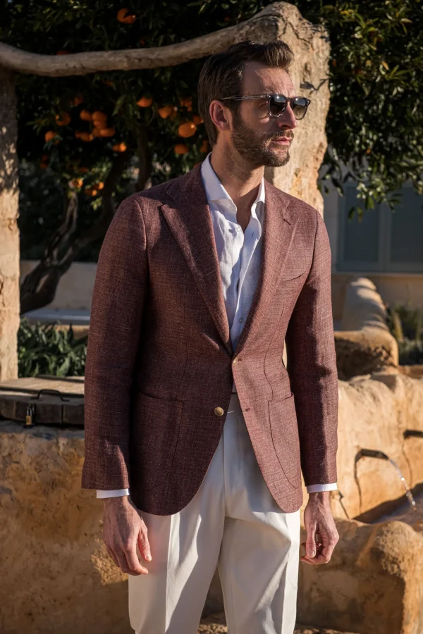 Burgundy linen and wool jacket - Made in Italy
