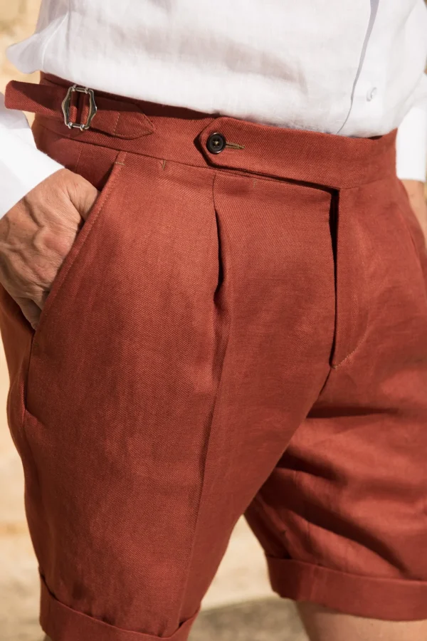 Burnt orange linen shorts - Made in Italy