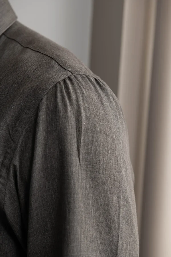 Button down grey brushed cotton shirt - Made in Italy