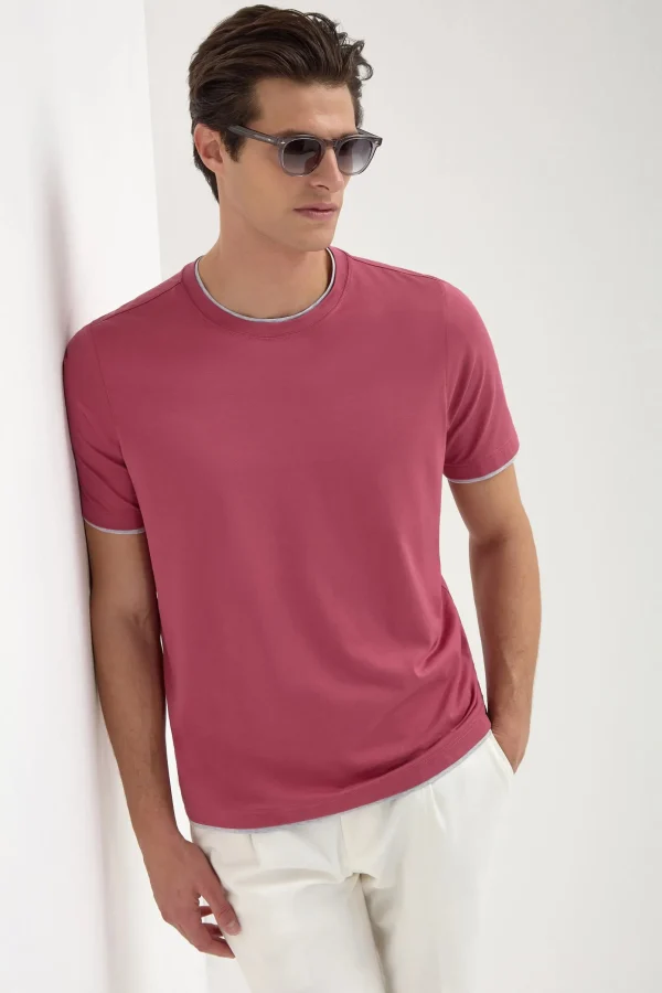 Cherry cotton t-shirt with collar detail - Made in Italy