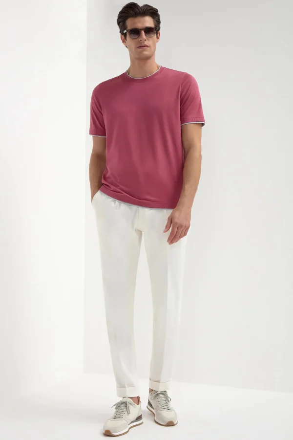 Cherry cotton t-shirt with collar detail - Made in Italy