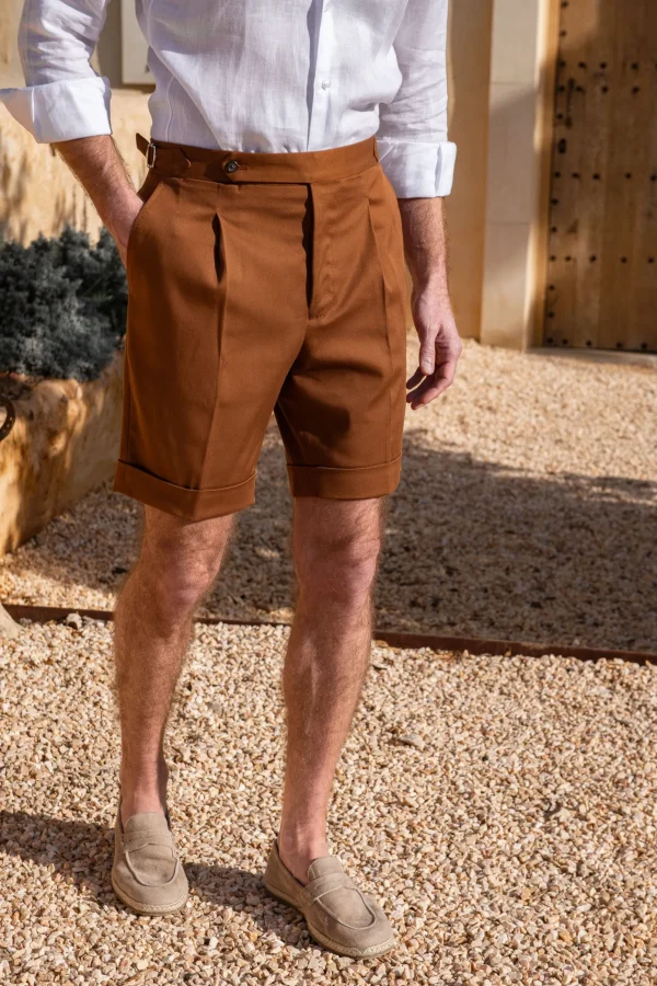 Cognac cotton shorts - Made in Italy