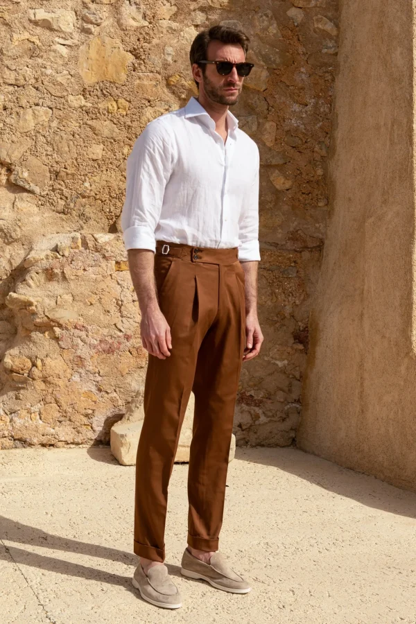 Cognac cotton trousers
