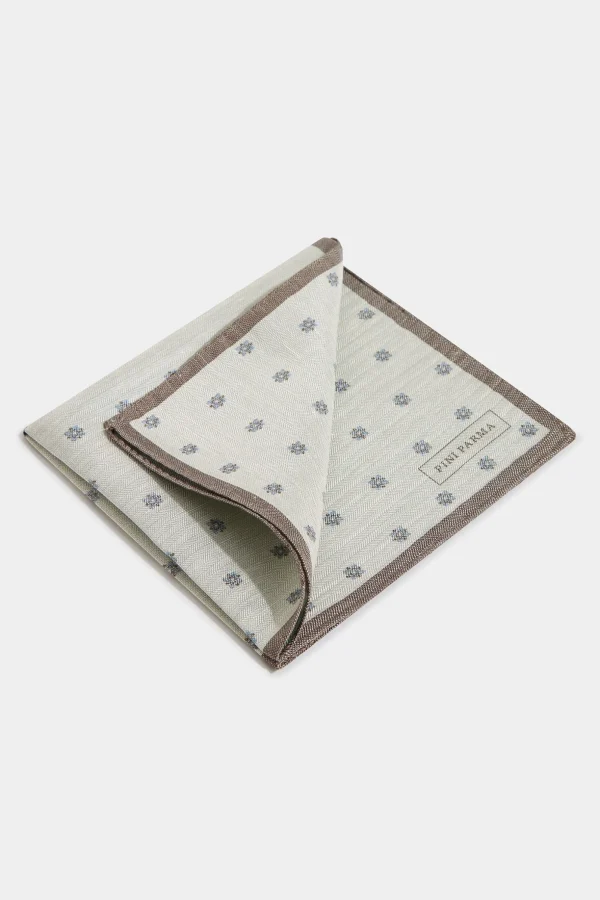 Cream flower reversible pocket square - Made in Italy