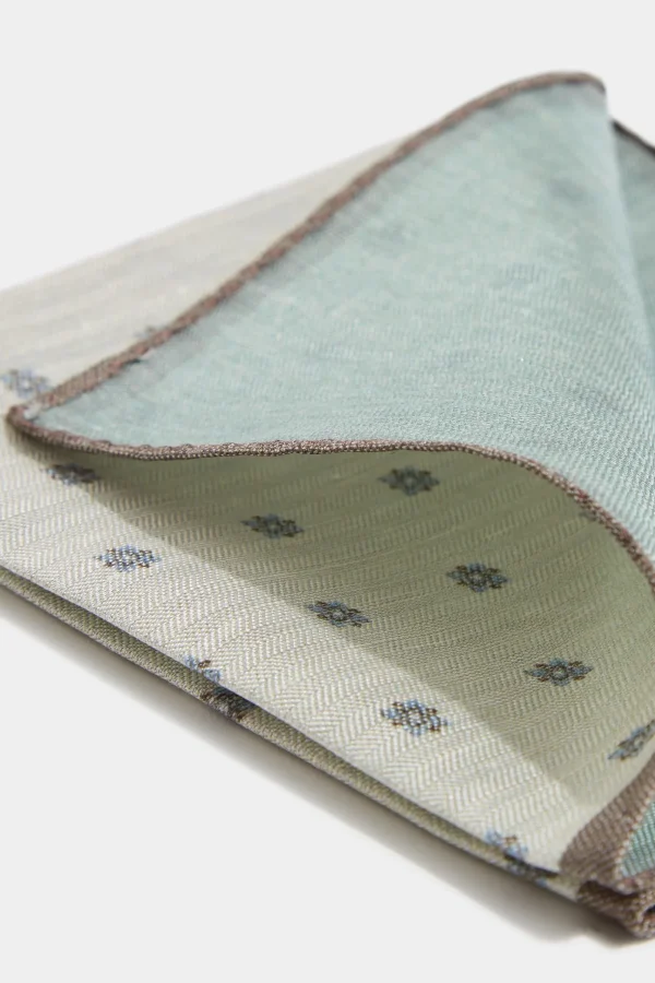 Cream flower reversible pocket square - Made in Italy