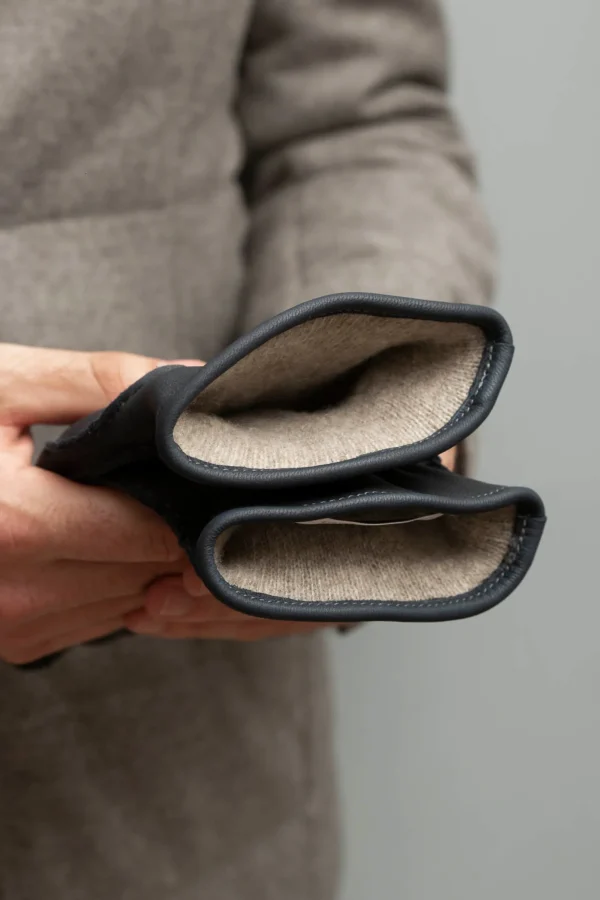 Dark blue Cashmere Lined Deerskin Leather Gloves - Made in Italy