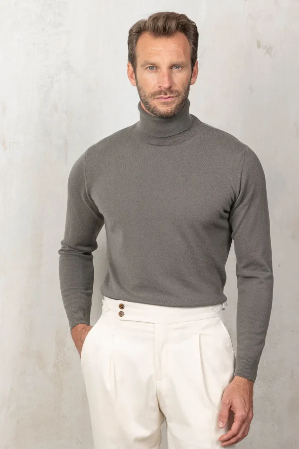 Dark taupe cashmere turtleneck – Made in italy