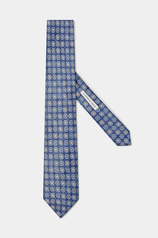 Denim blue fancy silk tie - Made in Italy