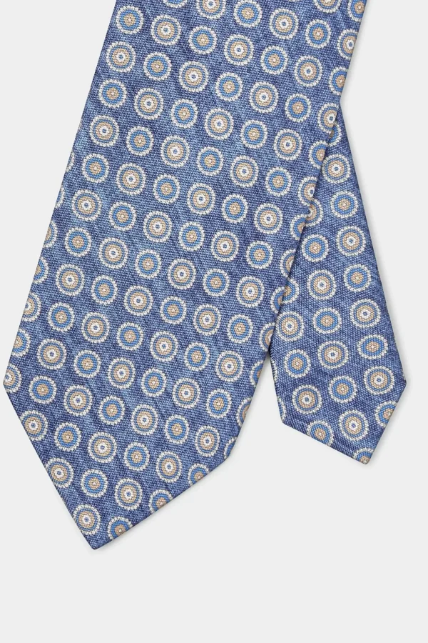 Denim blue fancy silk tie - Made in Italy