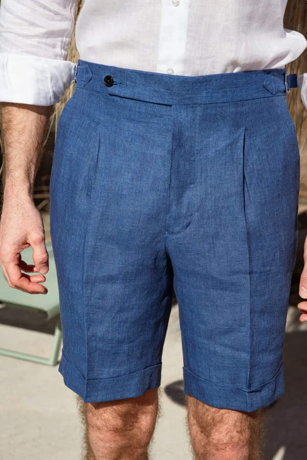 Denim blue linen shorts - Made in Italy