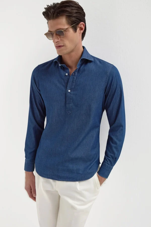 Denim popover shirt - Made in Italy