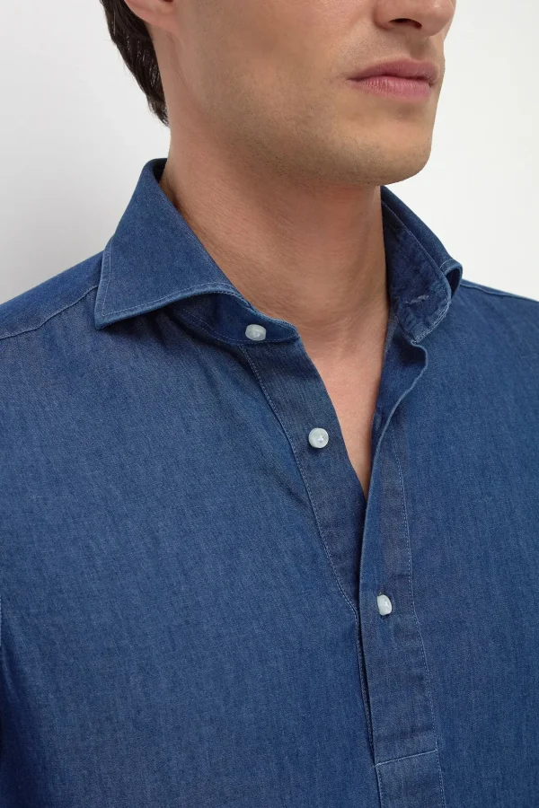 Denim popover shirt - Made in Italy
