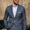 Denim striped wool suit - Made in Italy