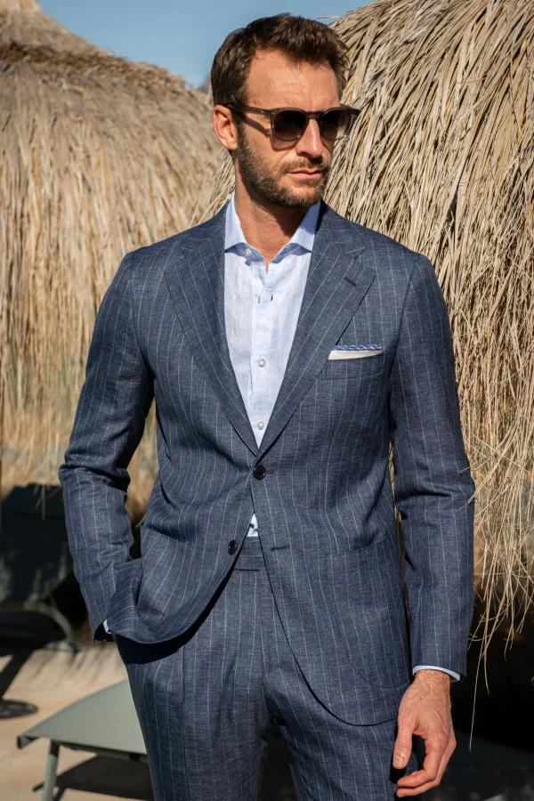 Denim striped wool suit - Made in Italy