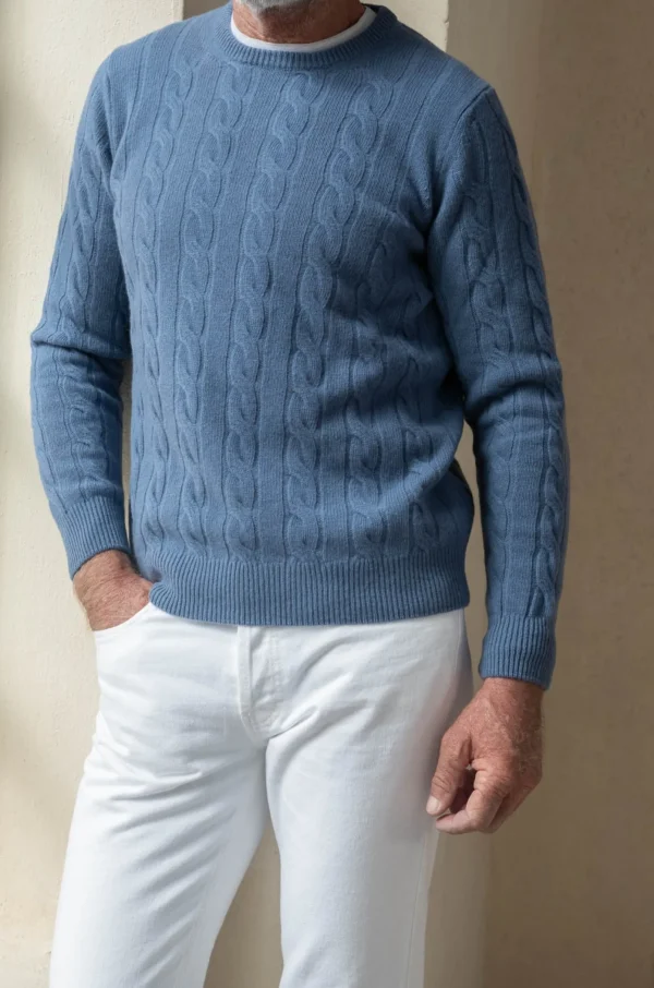Dusty blue cable knit sweater – Made in italy
