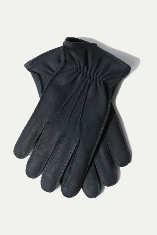 Dusty blue Cashmere Lined Deerskin Leather Gloves - Made in Italy