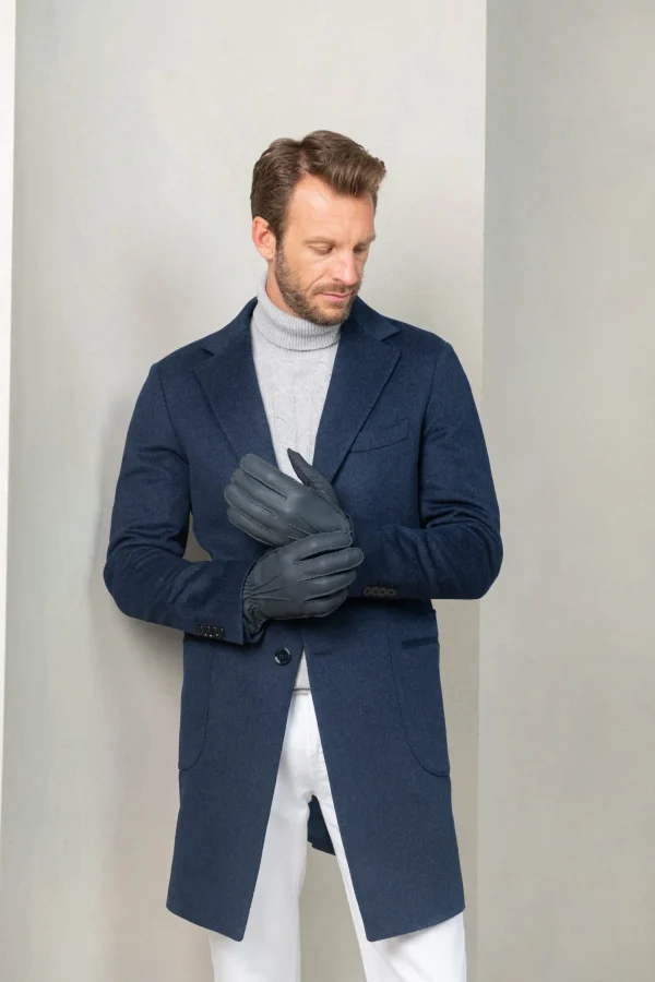 Dusty blue Cashmere Lined Deerskin Leather Gloves - Made in Italy