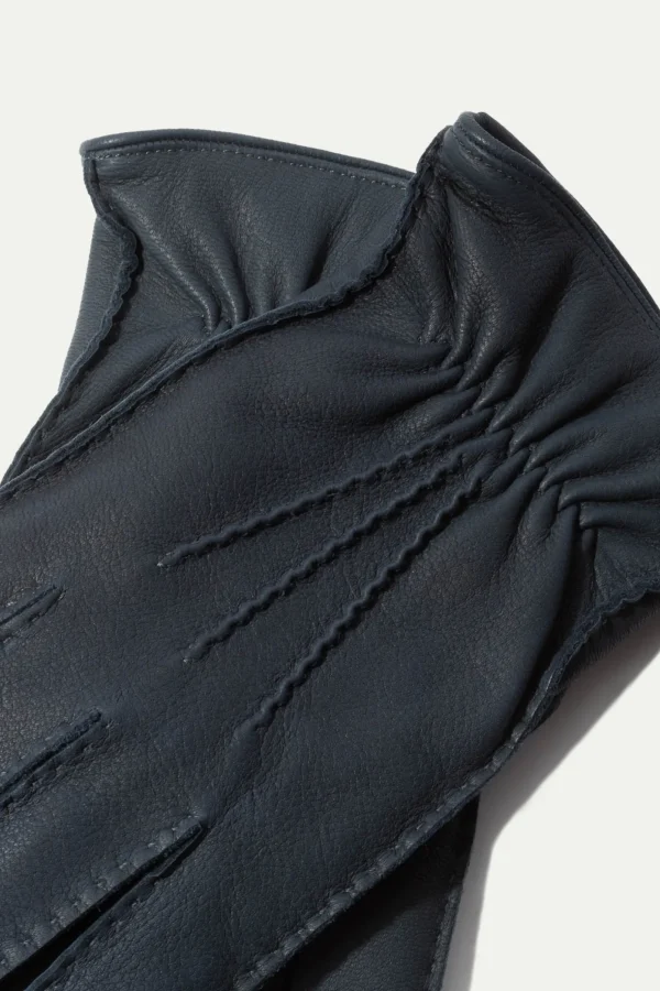 Dusty blue Cashmere Lined Deerskin Leather Gloves - Made in Italy