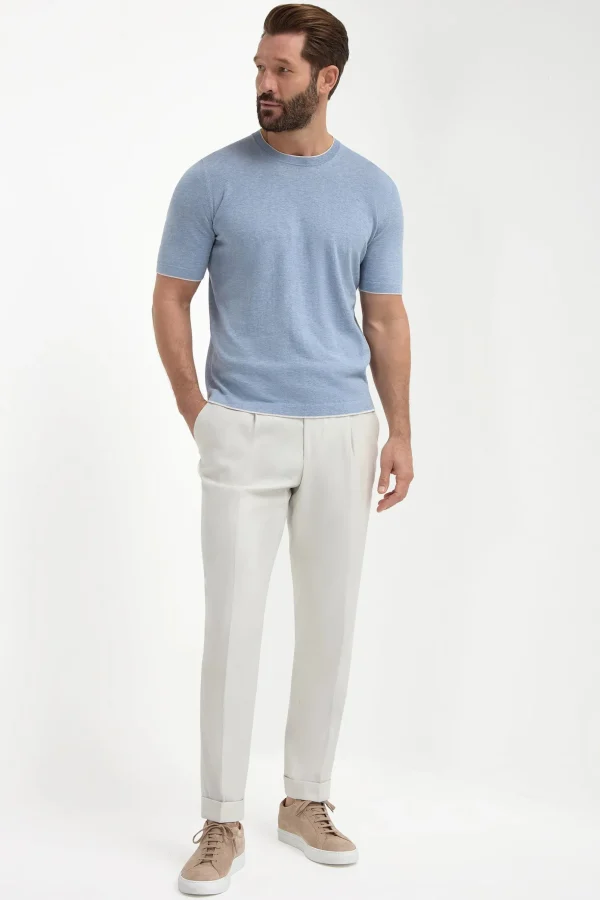 Dusty blue knitted t-shirt - Made in Italy