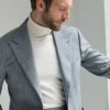 Dusty blue striped 130'S suit - Made in Italy