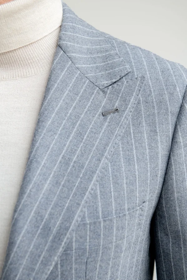 Dusty blue striped 130'S suit - Made in Italy