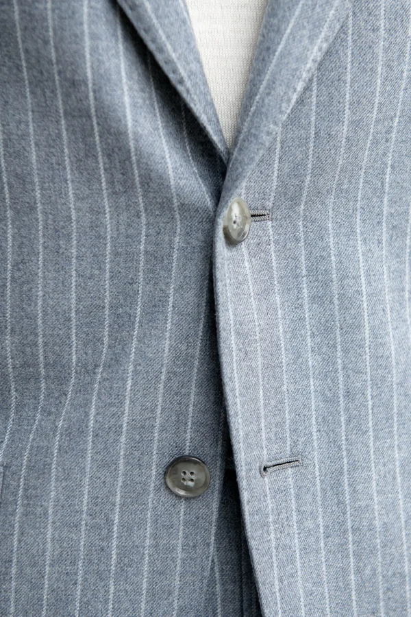 Dusty blue striped 130'S suit - Made in Italy