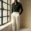 Green button down velvet effect shirt - Made in Italy