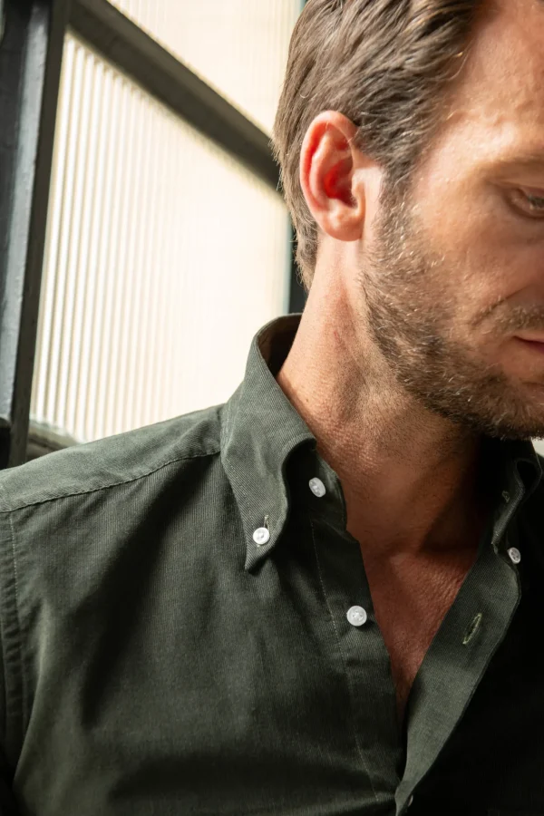 Green button down velvet effect shirt - Made in Italy