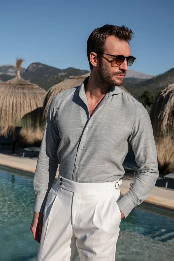 Green chambray cotton shirt - Made in Italy