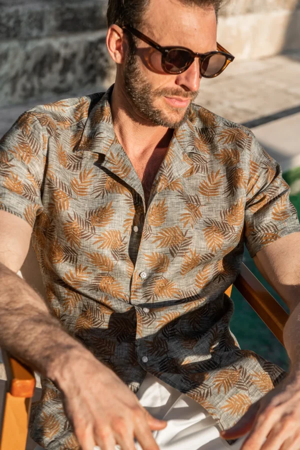 Green Hawaiana linen shirt - Made in Italy