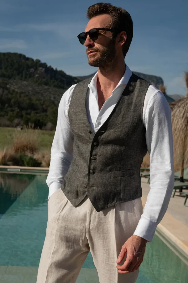 Green linen waistcoat - Made in Italy