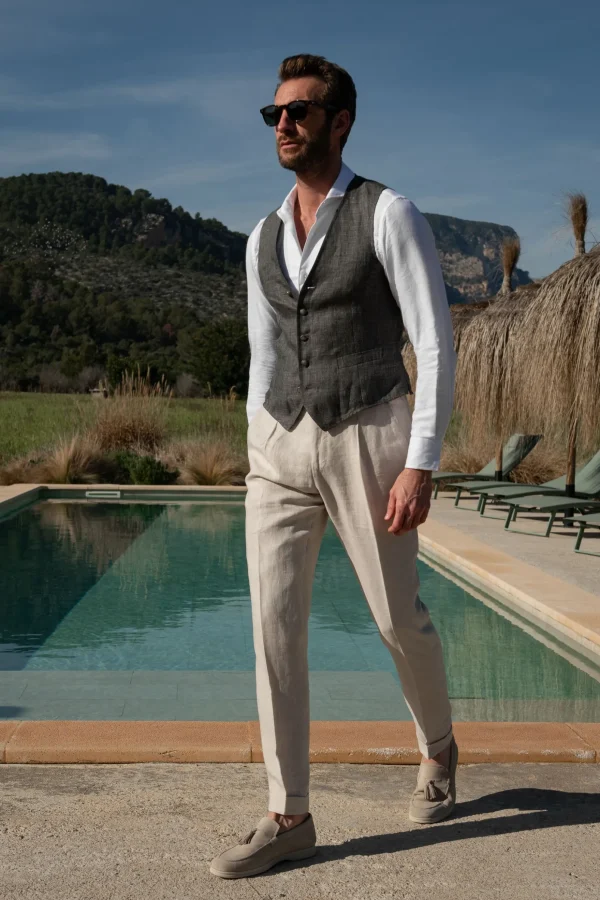Green linen waistcoat - Made in Italy
