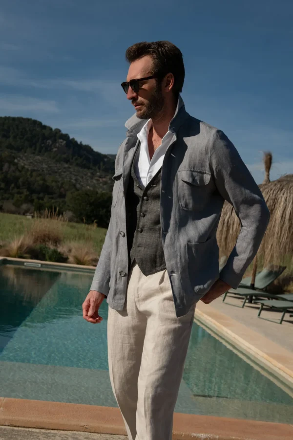 Green linen waistcoat - Made in Italy