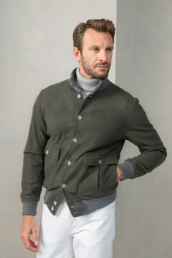 Green Super 180's wool flannel bomber jacket – Made in Italy