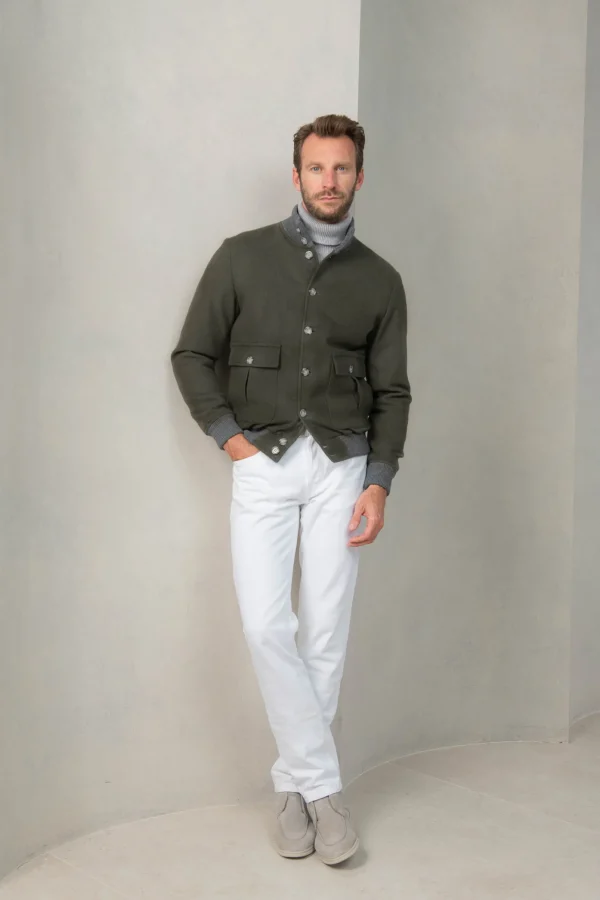 Green Super 180's wool flannel bomber jacket – Made in Italy