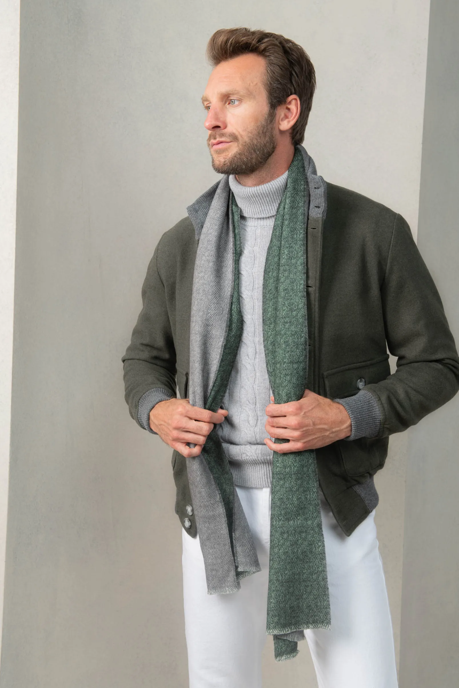 green_super_s_wool_flanne_3.webp Green Super 180's wool flannel bomber jacket – Made in Italy