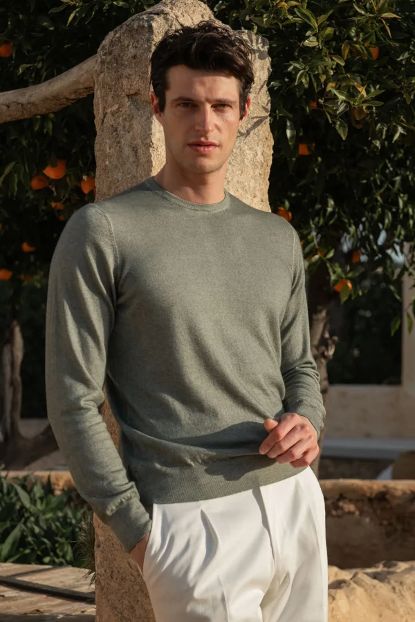 Green superlight cashmere round neck – Made in italy