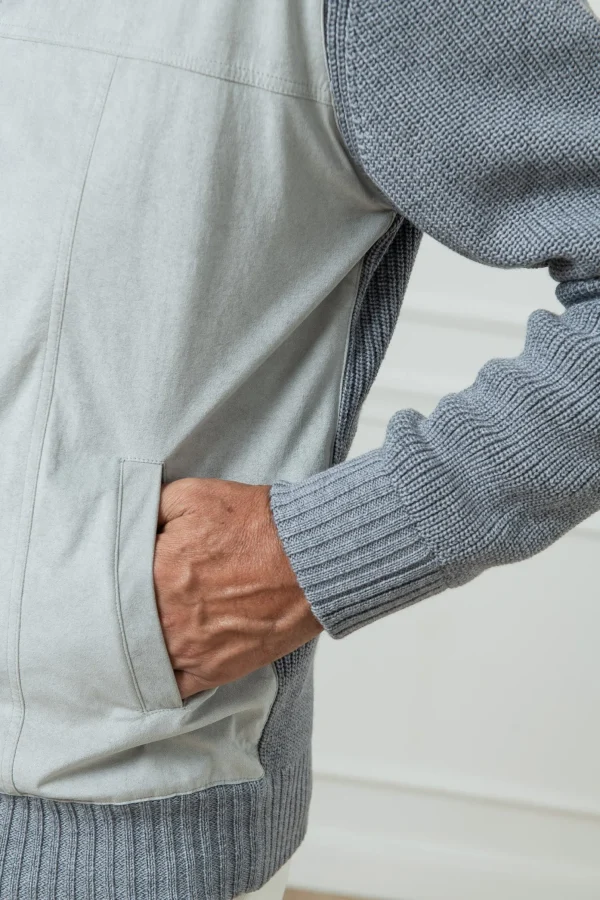 Grey and light grey cardigan - Alcantara & wool - Made in Italy