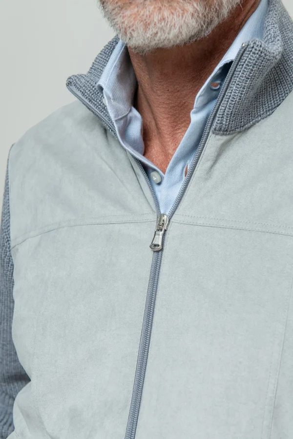 Grey and light grey cardigan - Alcantara & wool - Made in Italy